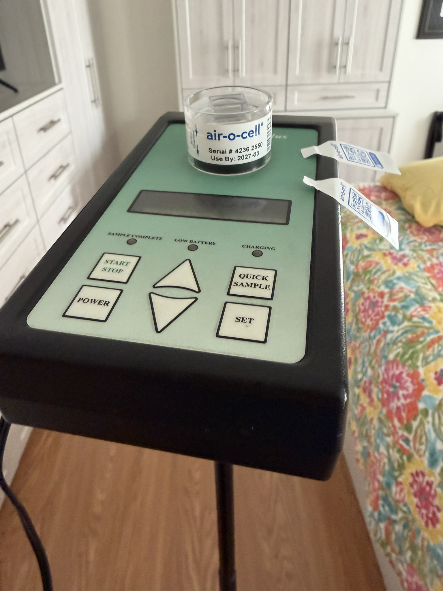 Air sampling pump with Air-O-Cell cassette for mold spore collection